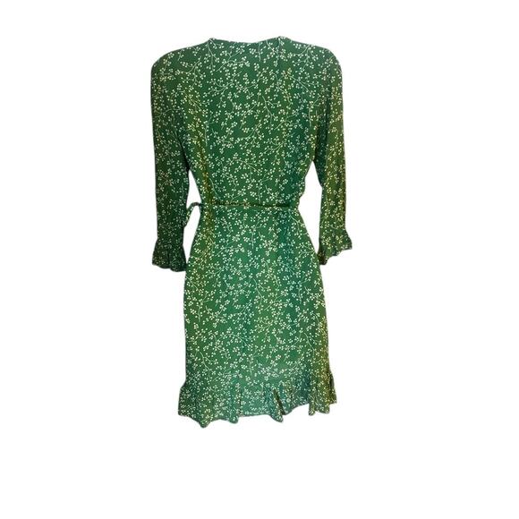FaithfulThe Brand Bell Sleeve Floral‎ Carmel Wrap Dress 4 Green Boho Cottage - Picture 6 of 8